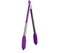 U-Taste Pinzas de Cocina de Silicona: 250℃ Resistentes al Calor con Puntas de Goma Antiadherentes Firmemente Selladas, Mango de Acero y Bloqueo Suave para Barbacoa (Púrpura, 30cm)