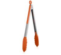 U-Taste Pinzas de Cocina de Silicona: 250℃ Resistentes al Calor con Puntas de Goma Antiadherentes Firmemente Selladas, Mango de Acero y Bloqueo Suave para Barbacoa (Naranja, 30cm)