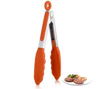 U-Taste Pinzas de Cocina de Silicona: 250℃ Resistentes al Calor con Puntas de Goma Antiadherentes Firmemente Selladas, Mango de Acero y Bloqueo Suave para Barbacoa (Naranja, 18cm)