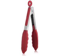 U-Taste Pinzas de Cocina de Silicona: 315℃ Resistentes al Calor con Puntas de Goma Antiadherentes Firmemente Selladas, Mango de Acero y Bloqueo Suave para Barbacoa (Rojo, 18cm)