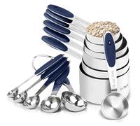 U-Taste Taza medidora 18/8 tazas medidoras de acero inoxidable y cuchara medidora con 12 piezas, mango de grosor mejorado, americano (azul medianoche)