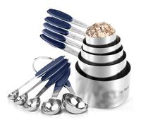 U-Taste Taza medidora de acero inoxidable 18/8, taza medidora y cuchara medidora, juego de 10 unidades, mango con grosor mejorado, americano (azul medianoche)