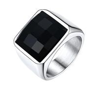U7 Anillo de Acero Inoxidable Dorado con Piedra de Nacimiento Cristal Cuadrado Plata/Oro/Negro 54/57/59/62/64/67/69/72mm
