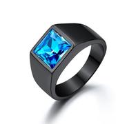 U7 Anillo de Acero Inoxidable Dorado con Piedra de Nacimiento Cristal Cuadrado Plata/Oro/Negro 54/57/59/62/64/67/69/72mm