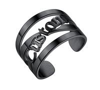 U7 Anillos Negros Anchos con Nombres Personalizables de Identidad Joyerías Deliciosas de Dedos Anillos Altos de Letras Acero Inoxidable 316L Anillos Ajustables de Compromiso para Parejas Banda Ancha