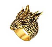 U7 Cabeza de Dragón Anillos Hip Hop para Hombres Acero Inoxidable 316L Anillos Dorados Gruesos Talla 11 para Dedos Anillos Punk de Jovenes Joyerías Vintages para Hijos