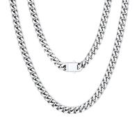 U7 Cadena Plata Hombre Acero Inoxidable de Cadena Cubana Miami Curb 5mm Collar Hombre Acero Inoxidable Gruesa Plateado Hip Hop Longitud 51cm Caja de Regalo