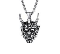 U7 Colgante Cabeza Oni Diablo Máscara Acero Inoxidable 316L de Hombres Collar Hip Hop Regalo Punk de Halloween Tono Plateado Joyerías de Moda para Jovenes