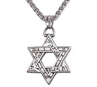 U7 - Collar de estrella de David para hombres y mujeres, colgante hexagonal de acero inoxidable con cruz, piedra rubí, collares clásicos judíos de Isael, longitud de 22 pulgadas, 24 pulgadas, 26