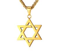 U7 - Collar de estrella de David para hombres y mujeres, colgante hexagonal de acero inoxidable con cruz, piedra rubí, collares clásicos judíos de Isael, longitud de 22 pulgadas, 24 pulgadas, 26