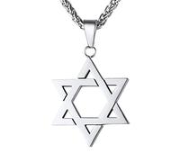 U7 - Collar de estrella de David para hombres y mujeres, colgante hexagonal de acero inoxidable con cruz, piedra rubí, collares clásicos judíos de Isael, longitud de 22 pulgadas, 24 pulgadas, 26