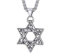 U7 - Collar de estrella de David para hombres y mujeres, colgante hexagonal de acero inoxidable con cruz, piedra rubí, collares clásicos judíos de Isael, longitud de 22 pulgadas, 24 pulgadas, 26