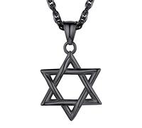 U7 - Collar de estrella de David para hombres y mujeres, colgante hexagonal de acero inoxidable con cruz, piedra rubí, collares clásicos judíos de Isael, longitud de 22 pulgadas, 24 pulgadas, 26