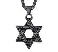 U7 - Collar de estrella de David para hombres y mujeres, colgante hexagonal de acero inoxidable con cruz, piedra rubí, collares clásicos judíos de Isael, longitud de 22 pulgadas, 24 pulgadas, 26