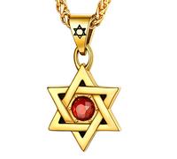 U7 - Collar de estrella de David para hombres y mujeres, colgante hexagonal de acero inoxidable con cruz, piedra rubí, collares clásicos judíos de Isael, longitud de 22 pulgadas, 24 pulgadas, 26