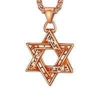U7 - Collar de estrella de David para hombres y mujeres, colgante hexagonal de acero inoxidable con cruz, piedra rubí, collares clásicos judíos de Isael, longitud de 22 pulgadas, 24 pulgadas, 26