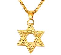 U7 - Collar de estrella de David para hombres y mujeres, colgante hexagonal de acero inoxidable con cruz, piedra rubí, collares clásicos judíos de Isael, longitud de 22 pulgadas, 24 pulgadas, 26