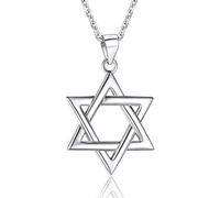 U7 - Collar de estrella de David para hombres y mujeres, colgante hexagonal de acero inoxidable con cruz, piedra rubí, collares clásicos judíos de Isael, longitud de 22 pulgadas, 24 pulgadas, 26