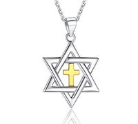 U7 - Collar de estrella de David para hombres y mujeres, colgante hexagonal de acero inoxidable con cruz, piedra rubí, collares clásicos judíos de Isael, longitud de 22 pulgadas, 24 pulgadas, 26