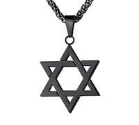 U7 - Collar de estrella de David para hombres y mujeres, colgante hexagonal de acero inoxidable con cruz, piedra rubí, collares clásicos judíos de Isael, longitud de 22 pulgadas, 24 pulgadas, 26