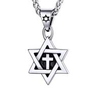 U7 - Collar de estrella de David para hombres y mujeres, colgante hexagonal de acero inoxidable con cruz, piedra rubí, collares clásicos judíos de Isael, longitud de 22 pulgadas, 24 pulgadas, 26