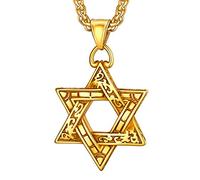 U7 - Collar de estrella de David para hombres y mujeres, colgante hexagonal de acero inoxidable con cruz, piedra rubí, collares clásicos judíos de Isael, longitud de 22 pulgadas, 24 pulgadas, 26