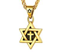 U7 - Collar de estrella de David para hombres y mujeres, colgante hexagonal de acero inoxidable con cruz, piedra rubí, collares clásicos judíos de Isael, longitud de 22 pulgadas, 24 pulgadas, 26