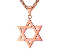 U7 - Collar de estrella de David para hombres y mujeres, colgante hexagonal de acero inoxidable con cruz, piedra rubí, collares clásicos judíos de Isael, longitud de 22 pulgadas, 24 pulgadas, 26