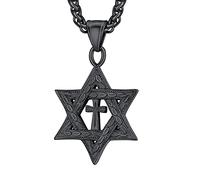 U7 - Collar de estrella de David para hombres y mujeres, colgante hexagonal de acero inoxidable con cruz, piedra rubí, collares clásicos judíos de Isael, longitud de 22 pulgadas, 24 pulgadas, 26