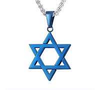U7 - Collar de estrella de David para hombres y mujeres, colgante hexagonal de acero inoxidable con cruz, piedra rubí, collares clásicos judíos de Isael, longitud de 22 pulgadas, 24 pulgadas, 26