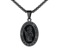 U7 - Collar de San Miguel para hombres y mujeres, de acero inoxidable, chapado en oro, medalla de arcángel bíblica, redonda, ovalada, escudo patrón, San Cristóbal y Miguel con cadena de caja de 55,88