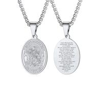 U7 - Collar de San Miguel para hombres y mujeres, de acero inoxidable, chapado en oro, medalla de arcángel bíblica, redonda, ovalada, escudo patrón, San Cristóbal y Miguel con cadena de caja de 55,88