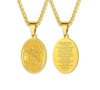 U7 - Collar de San Miguel para hombres y mujeres, de acero inoxidable, chapado en oro, medalla de arcángel bíblica, redonda, ovalada, escudo patrón, San Cristóbal y Miguel con cadena de caja de 55,88