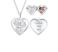 U7 Collar Foto Personalizada Acero Inoxidable para Mujer con Foto y Texto, Colgantes de Medallones de Corazón con Flores, Joyería Conmemorativa para Mujeres, 4 Estilos de Flores para Elegir