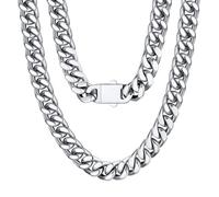 U7 Collar Hombre Acero Inoxidable de Cadena Cubana Miami Curb 12mm Cadena Plata Hombre Acero Inoxidable Gruesa Plateado Hip Hop Longitud 61cm Caja de Regalo