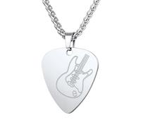 U7 Collar Hombre Colgante de Púa de Guitarra Acero Inoxidable 316L Color Plata Colgante Música Plectro con Guitarra Regalos para Niño Rapero Guitarristas de Rock