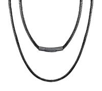 U7 Collar Hombre Cordón para Colgante con Cierre Negro de Acero Inoxidable Cadena Cuero Hombre Mujer 3mm Color Negro 61 cm con Caja de Regalo