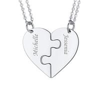 U7 Collar Personalizado Mujer De Corazón con Nombres Grabados Collar Puzzle 2 Piezas para Esposas Cadena Fina Acero Inoxidable 316L para Cuello Joyería DIY para San Valentín