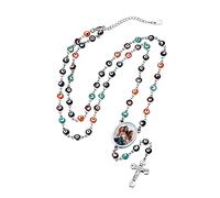 U7 Collar Rosario Católico Femenino Personalizable con Foto y Nombre, Cadena Larga de Rosario de Comunión con Colgante de Crucifijo de Acero Inoxidable/Bañado en Oro