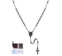 U7 Collar Rosario de Mujer Acero Inoxidable con Cuentas de 3mm Negro Rosario