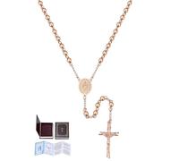 U7 Collar Rosario de Mujer Acero Inoxidable con Cuentas de 6mm Oro rosado Rosario