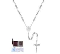 U7 Collar Rosario de Mujer Acero Inoxidable con Cuentas de 6mm Plata Rosario
