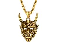 U7 Collares Hip Hop para Hombres Cabeza Diablo Oni Japonés Máscara Bañado en Oro 18k Cadenas Rock Hip Hop de Jovenes Talismán Colgante de Demonios para Amigos