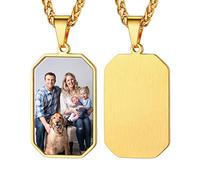 U7 Collares Personalizados Chapa Octagonal con Imagen Memorial Acero Inoxidable 316L Tono Dorado Colgantes Rectangulares de Moda para Hombres