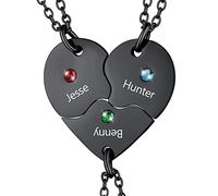 U7 Corazón Roto 3 Piezas Puzzle Personalizado Acero Inoxidable 316L para Mujeres Rompecabezas con Nombres Grabados Piedras Brillantes De Nacimiento Regalo Precioso para Aniversario