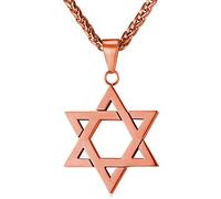 U7 Estrella de david collar rosado acero inoxidable 316L con cadena veneciana colgante judío simple bañado en oro rosa joyería religiosa culturismo de hombres