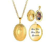 U7 Locket personalizable con fotografía colgante de medalla ovalada para mujeres collar de fotos tono oro 18k joyeria diy para cumpleaños regalo parejas Regalo Dia de la Madre Universario