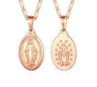 U7 Medalla Milagrosa Santa María Collar Rosado Acero Inoxidable 316L con Cadena Fina Colgantes Ovalados para Amigas Misa Regalo Cumpleaños