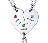 U7 Puzzle 3 Piezas Corazón Roto Collares Personalizables Nombres Acero Inoxidable 316L de Mujeres Joyerías Preciosas con Piedras De Cumpleaños Regalo Romántico Amigas BFF