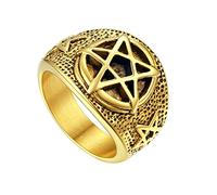 U7 Sello pentáculo invertido para hombre de acero inoxidable/chapado en oro/negro, anillo satánico talla 54/57/59/62/64/67/69/72, Sin piedras preciosas